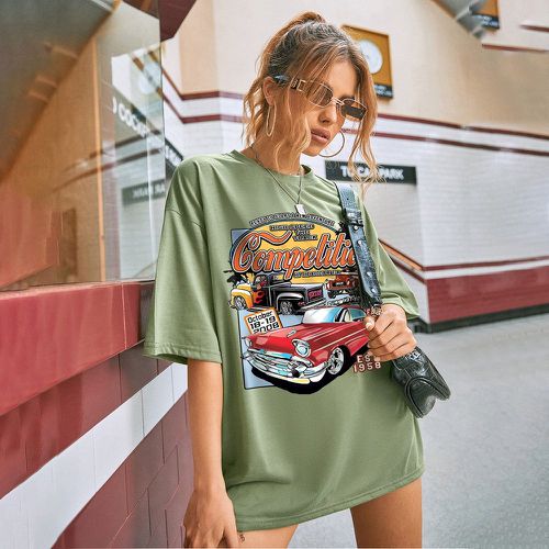 T-shirt à imprimé voiture et lettre - SHEIN - Modalova