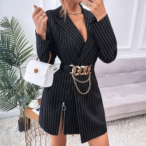 Robe blazer à rayures zippée (sans ceinture) - SHEIN - Modalova