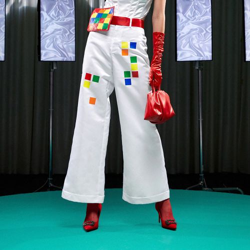 Pantalon ample versicolore à carreaux avec Sac - SHEIN - Modalova