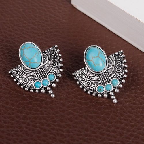 Boucles d'oreilles en métal texturées à détail turquoise - SHEIN - Modalova