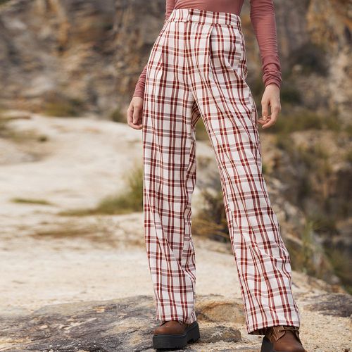 Pantalon taille haute à imprimé tartan - SHEIN - Modalova