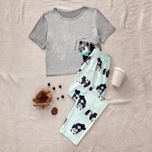 Ensemble de pyjama slogan et imprimé panda - SHEIN - Modalova