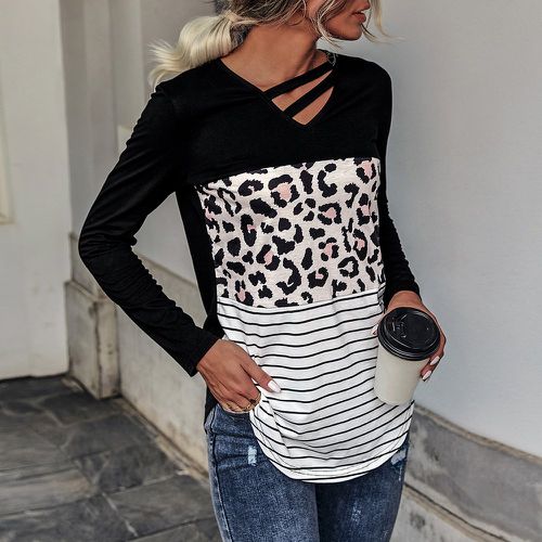 T-shirt à rayures à léopard découpe - SHEIN - Modalova
