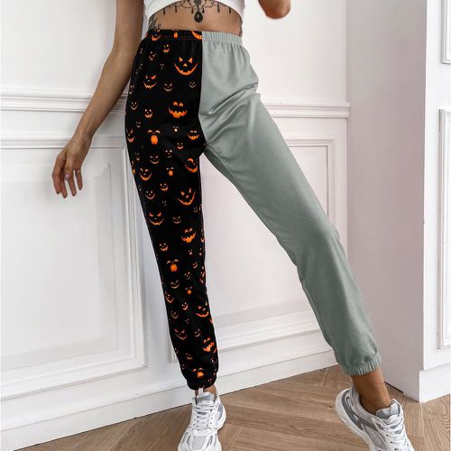 Pantalon de survêtement bicolore à imprimé Halloween - SHEIN - Modalova