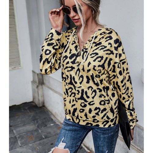 Sweat-shirt à capuche à léopard à bouton à cordon - SHEIN - Modalova