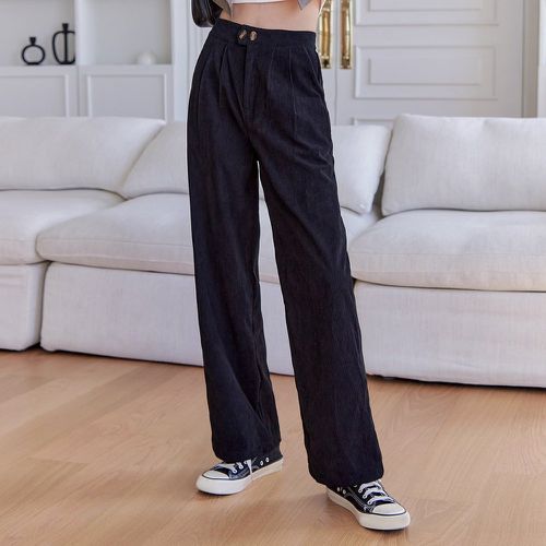 Pantalon droit taille haute plissé en velours côtelé - SHEIN - Modalova