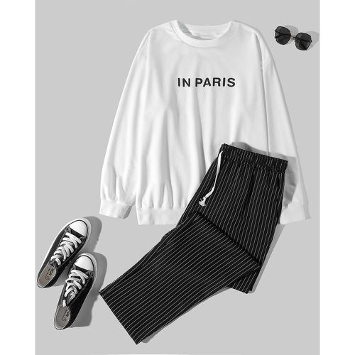 Lettre Sweat-shirt & à rayures à cordon Pantalon - SHEIN - Modalova