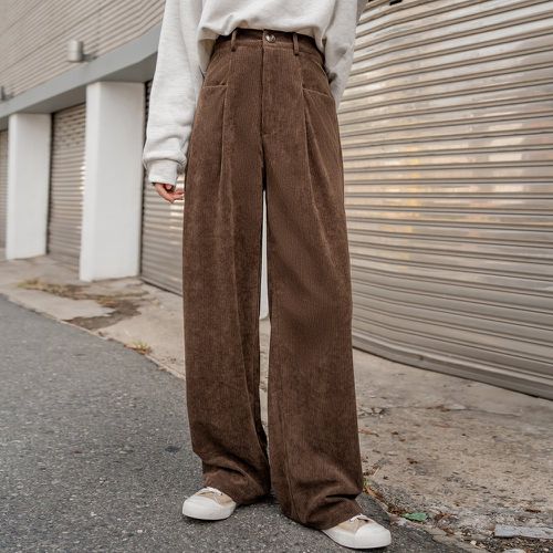 Pantalon ample taille haute avec poches en velours côtelé - SHEIN - Modalova