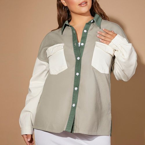 Chemise en jean à blocs de couleurs avec poches - SHEIN - Modalova