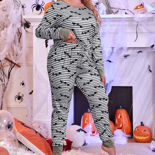 Ensemble de pyjama à rayures avec imprimé Halloween chauve-souris - SHEIN - Modalova