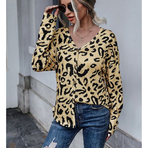 T-shirt léopard col en V - SHEIN - Modalova