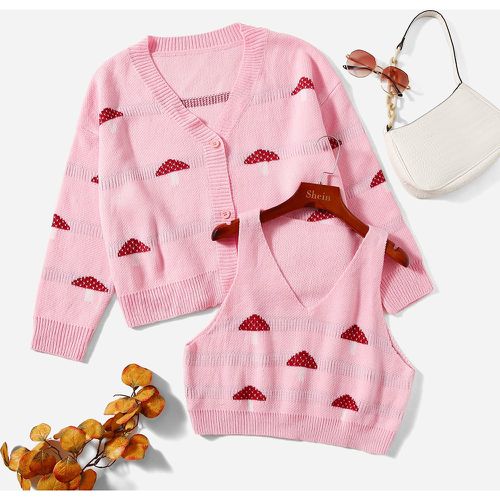 Cardigan à motif champignon & Top en tricot - SHEIN - Modalova