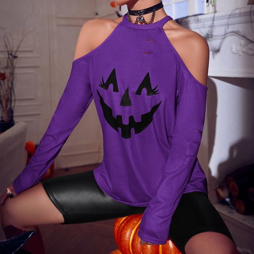 T-shirt à imprimé Halloween à épaules dénudées - SHEIN - Modalova