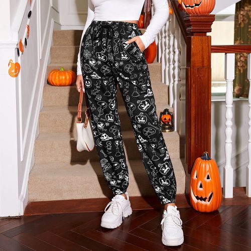 Pantalon de survêtement à poche à imprimé halloween - SHEIN - Modalova