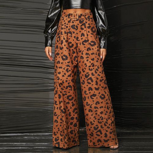 Pantalon ample à léopard ceinturé en velours côtelé - SHEIN - Modalova