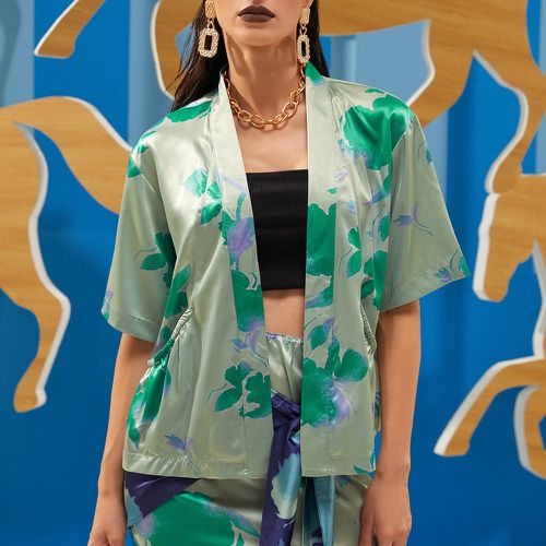 Kimono à imprimé plante ouvert en satin - SHEIN - Modalova