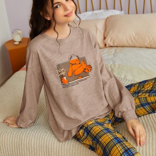 Top de pyjama à motif de dessin animé et de slogan - SHEIN - Modalova