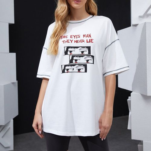 T-shirt à motif de figure et de slogan à surpiqûres - SHEIN - Modalova