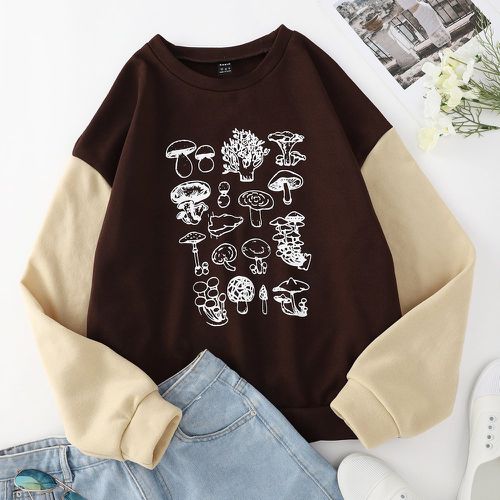 Sweat-shirt à imprimé champignon à blocs de couleurs - SHEIN - Modalova