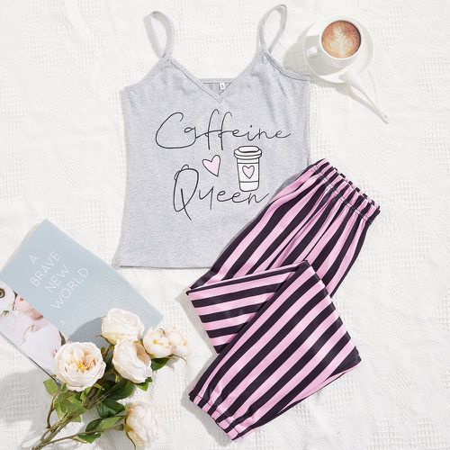 Ensemble de pyjama top à lettres à fines brides & Pantalon à rayures - SHEIN - Modalova