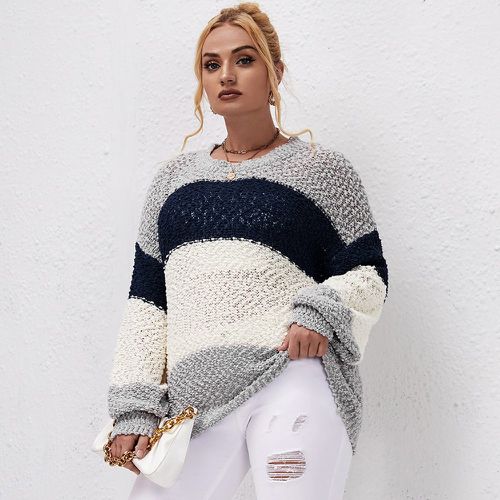 Pull en tricot à plumetis à blocs de couleurs - SHEIN - Modalova