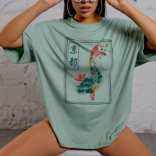 T-shirt lettre chinoise et à imprimé poisson - SHEIN - Modalova