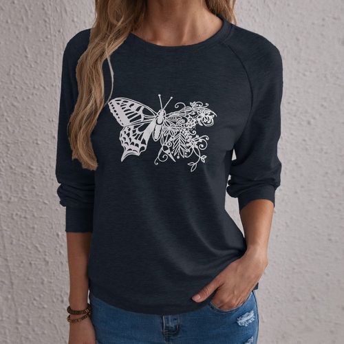 Sweat-shirt à imprimé papillon manches raglan - SHEIN - Modalova