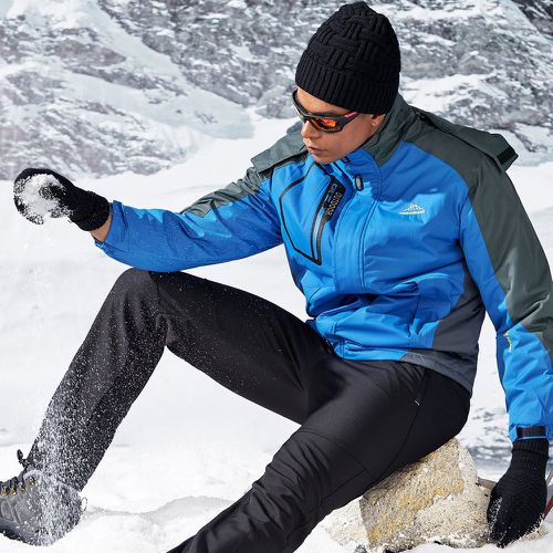 Veste de sport montagne et à broderie à blocs de couleurs à capuche à doublure thermique - SHEIN - Modalova