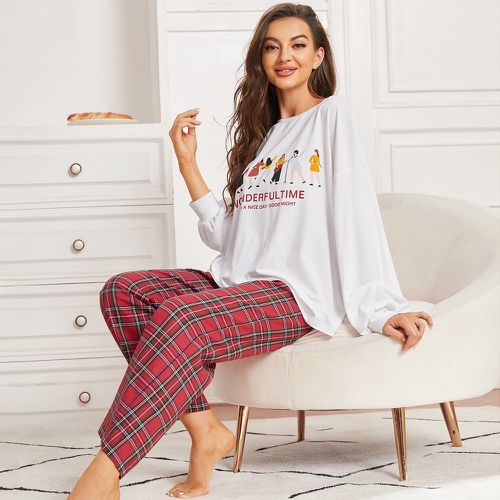 Slogan & figure T-shirt & en tartan Pantalon Ensemble de pyjama - SHEIN - Modalova