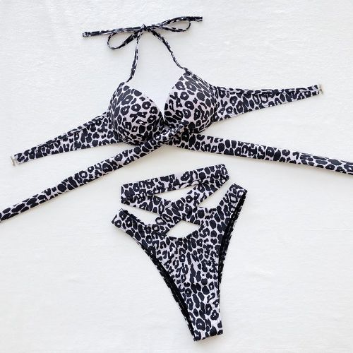 Bikini léopard torsadé push-up échancré - SHEIN - Modalova