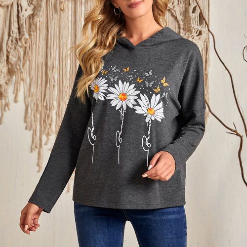 Sweat-shirt à capuche à imprimé floral et papillon - SHEIN - Modalova