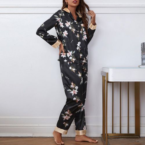 Ensemble de pyjama à imprimé floral à poche en satin - SHEIN - Modalova
