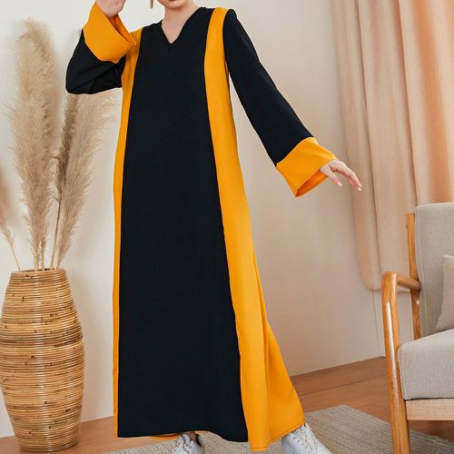 Robe arabe à blocs de couleurs col en V long - SHEIN - Modalova