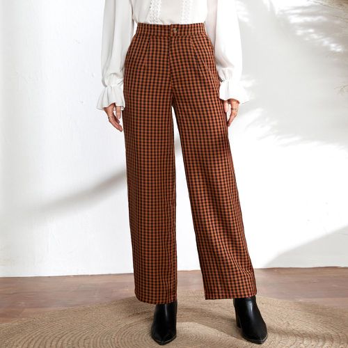 Pantalon taille haute à carreaux à poche - SHEIN - Modalova