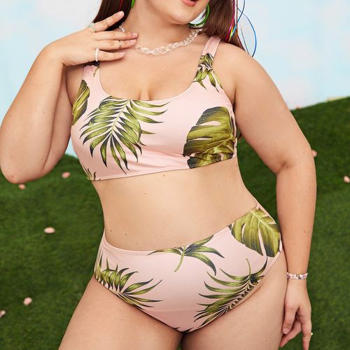 Bikini à imprimé feuille côtelé - SHEIN - Modalova
