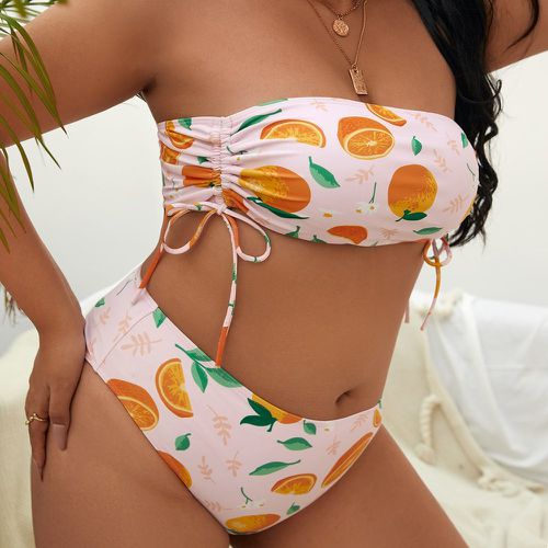 Bikini à imprimé orange à cordon - SHEIN - Modalova