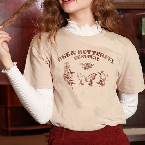 T-shirt court 2 en 1 à motif de lettre et de papillon - SHEIN - Modalova