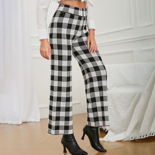Pantalon taille haute à carreaux ample en tricot - SHEIN - Modalova