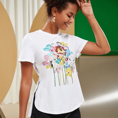 T-shirt à imprimé floral fendu - SHEIN - Modalova