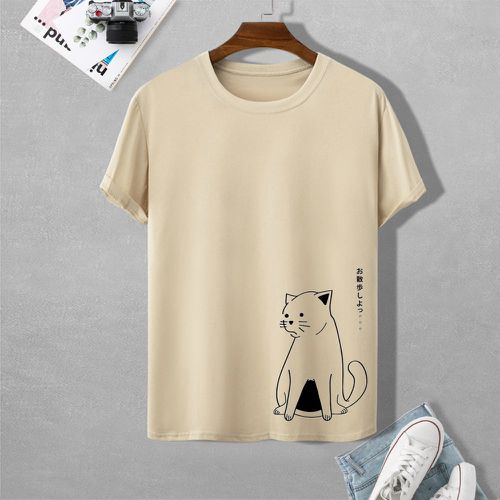 T-shirt avec motif caractère japonais à imprimé chat - SHEIN - Modalova