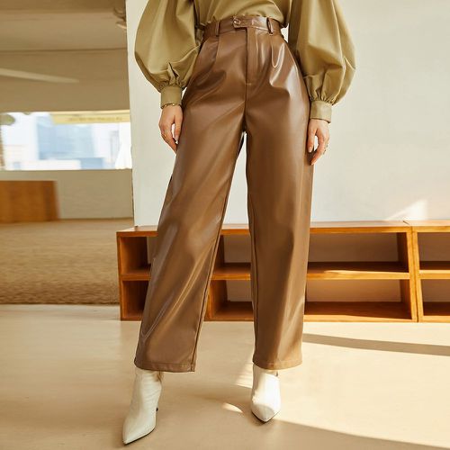 Pantalon taille haute plissé en cuir PU - SHEIN - Modalova