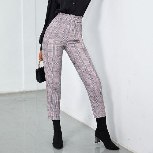 Pantalon à taille froncée à carreaux ceinturé - SHEIN - Modalova