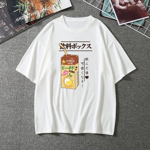 T-shirt à imprimé caractère japonais et boisson - SHEIN - Modalova
