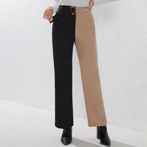 Pantalon taille haute bicolore à boucle - SHEIN - Modalova