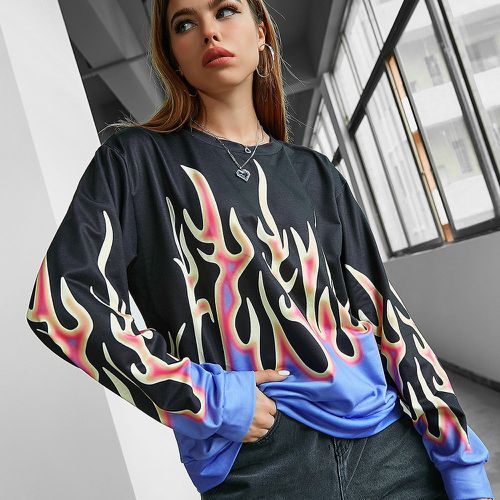 Sweat-shirt à imprimé flamme - SHEIN - Modalova