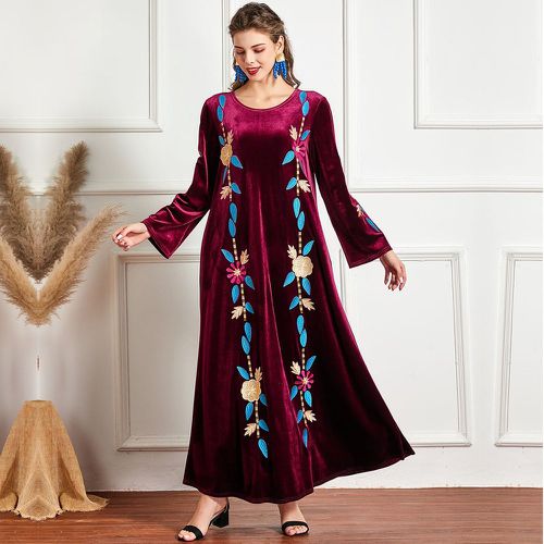 Robe tunique brodé fleur en velours - SHEIN - Modalova