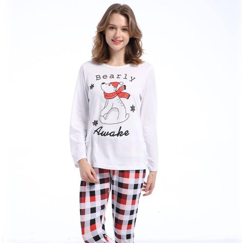 Pièce Ensemble de pyjama t-shirt à imprimé Noël lettre et ours dessin animé & Pantalon à carreaux - SHEIN - Modalova
