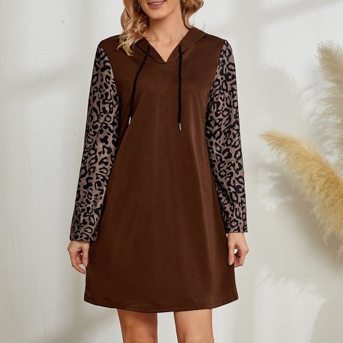 Robe sweat-shirt à capuche à léopard à manche à cordon - SHEIN - Modalova