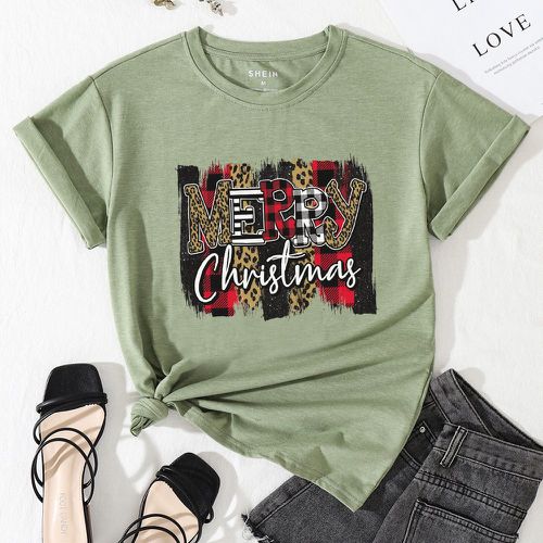 T-shirt Noël à slogan à carreaux - SHEIN - Modalova