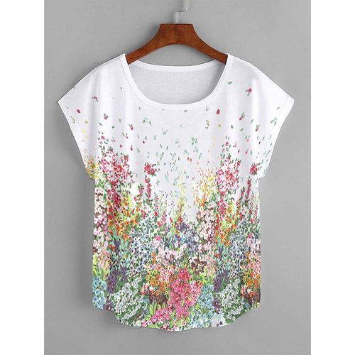 T-shirt à imprimé fleur manches chauve-souris - SHEIN - Modalova